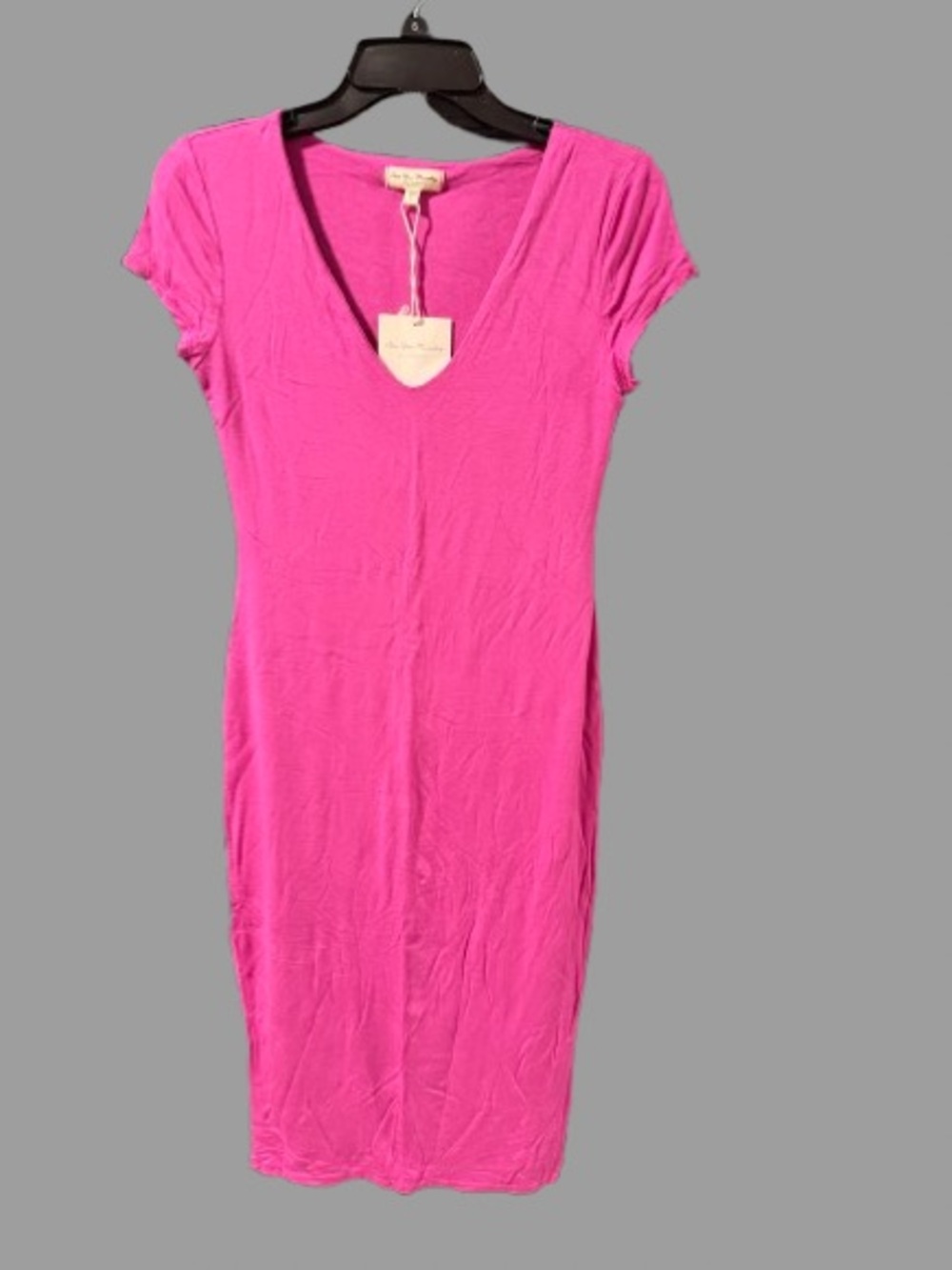 See You Monday| Bright Pink V-Neck Short Sleeve Midi Dress |L| - Picture 3 of 4